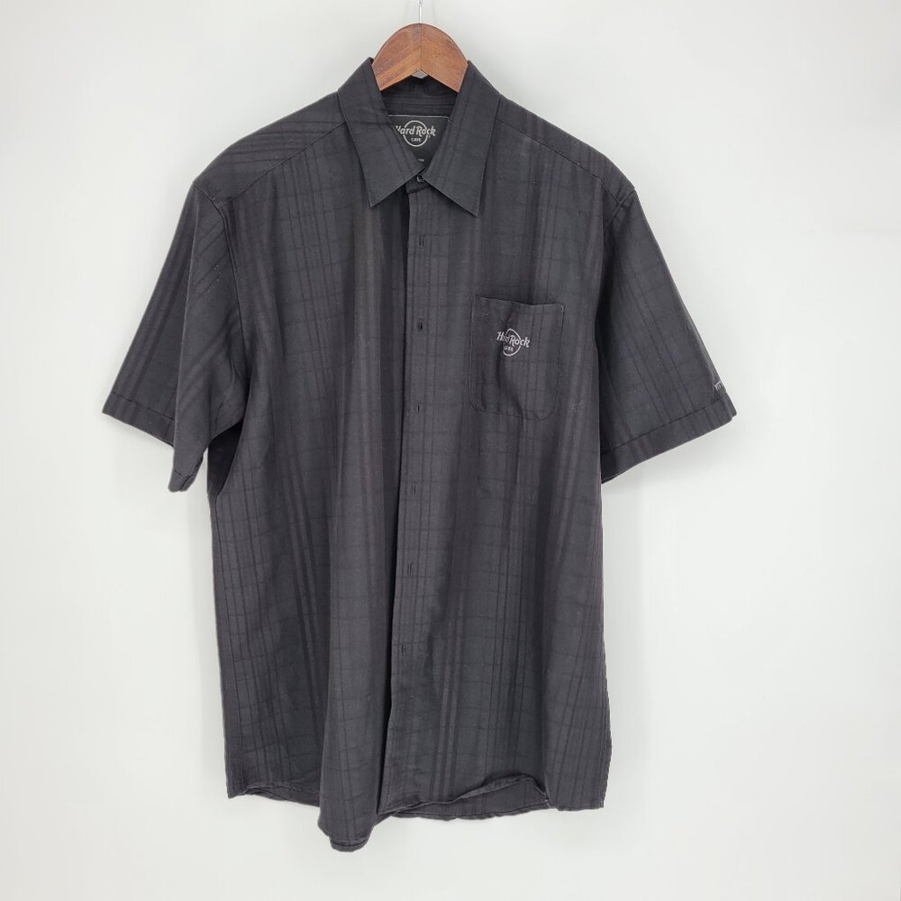 Hard Rock Cafe Men’s XL Black Plaid Short Sleeve Button‑Up Shirt • Pittsburgh